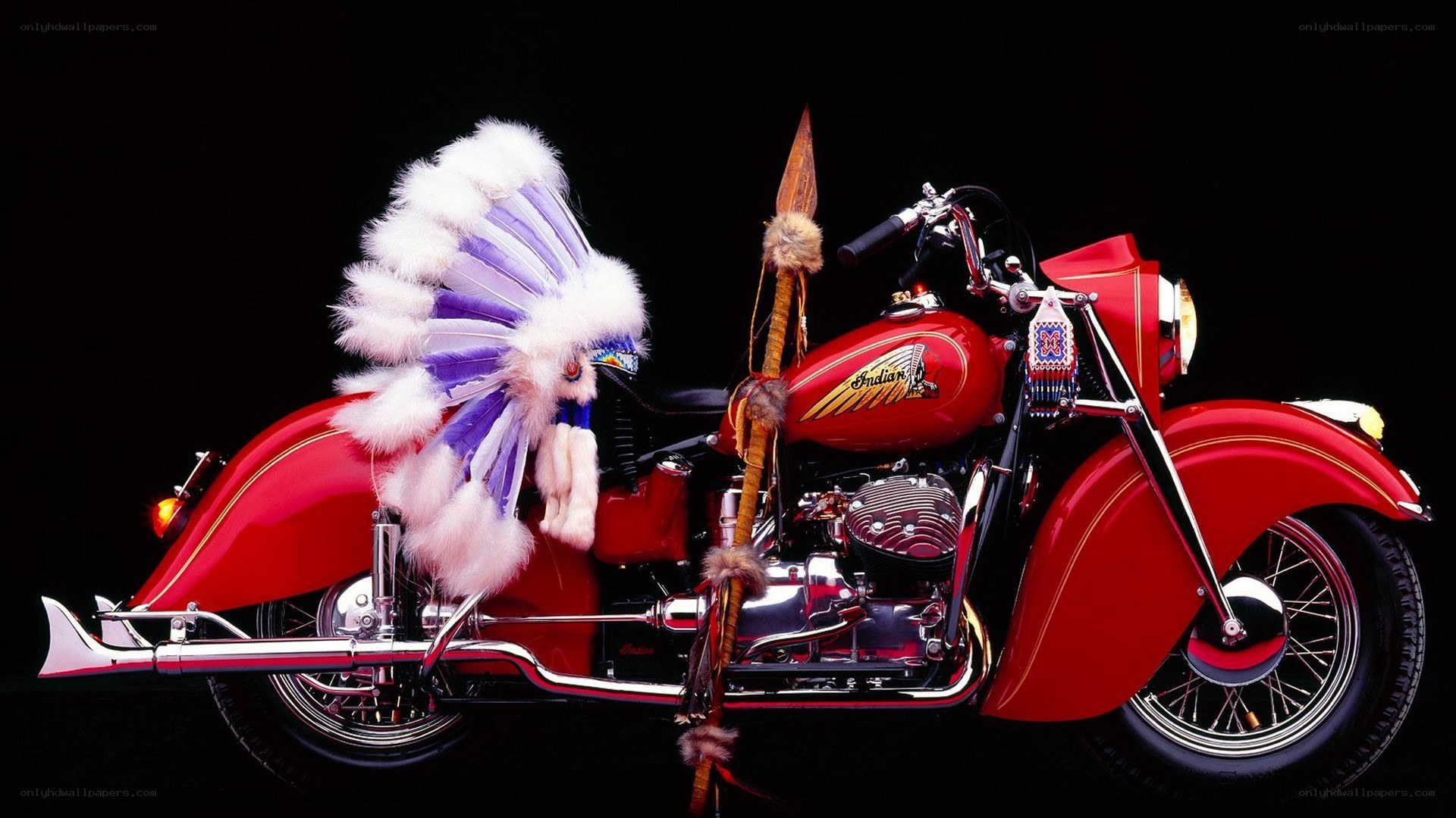 Red Indian motorcycle with headdress