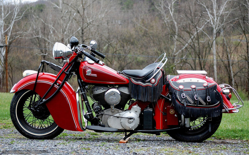 Red Indian motorcycle with saddlebags