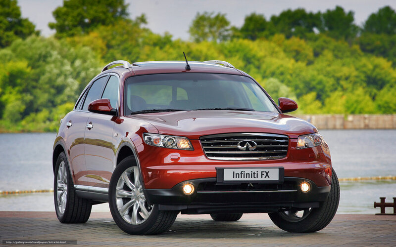 Red Infiniti FX by the water