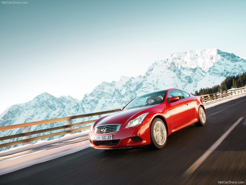 Red Infiniti G37 Coupe on mountain road