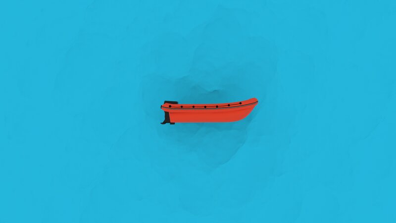 Red Inflatable Boat — Blue