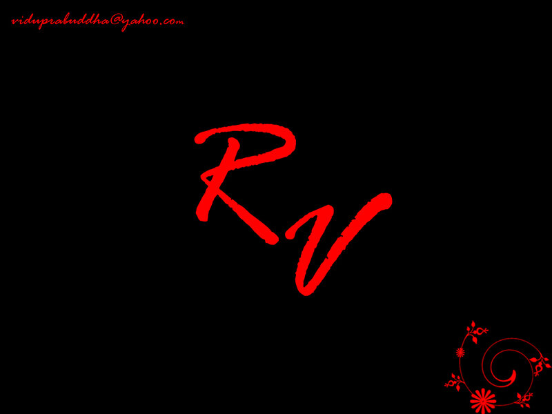 red initials on black background