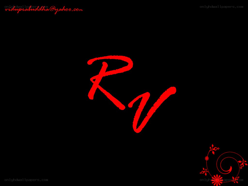 red initials on black background