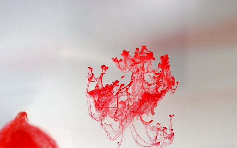 Red Ink in Water — Abstract, Photograph, Liquid, White Background