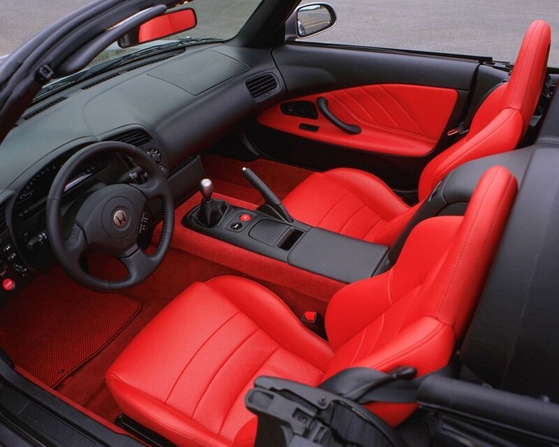red interior of a convertible car