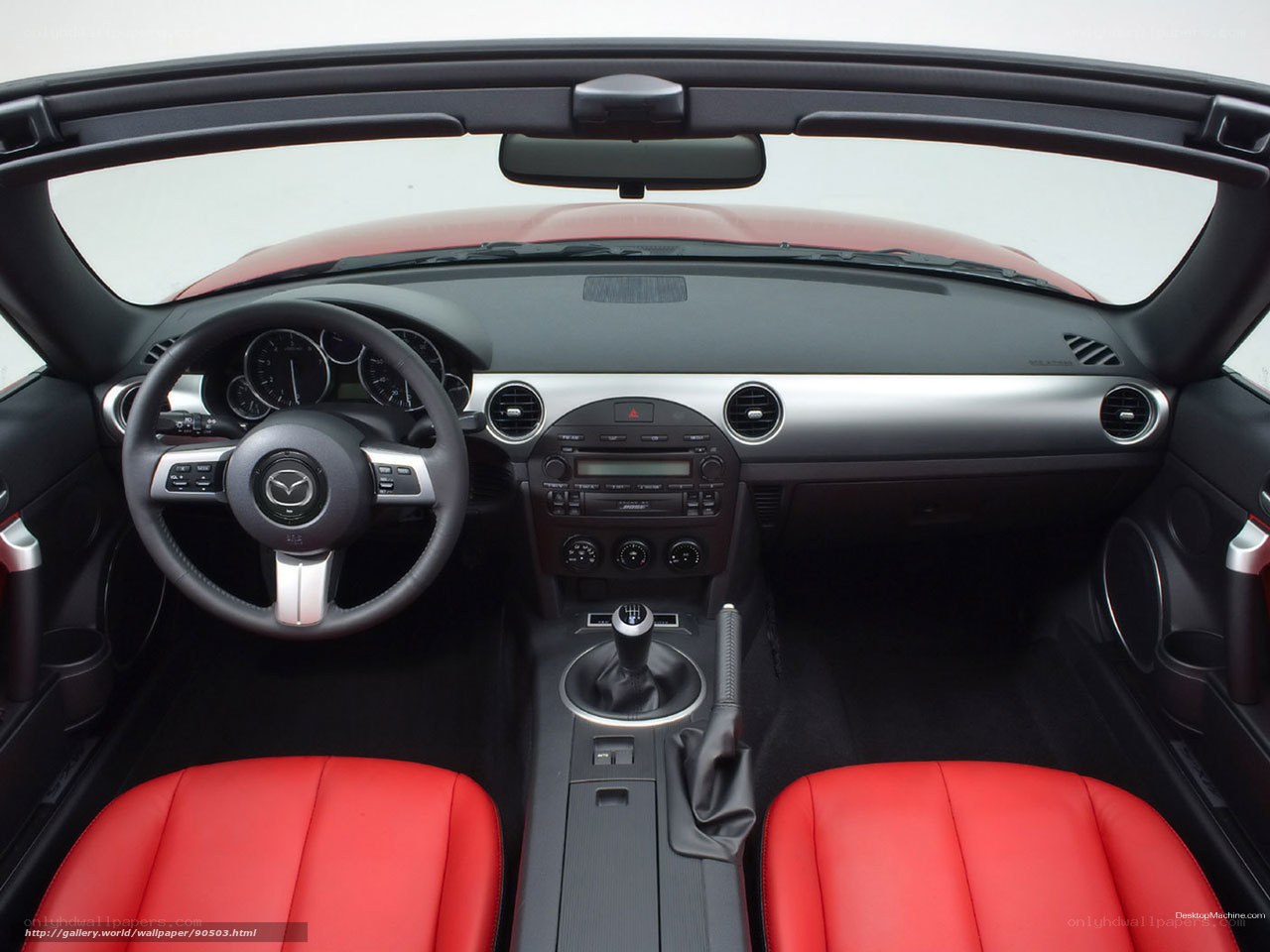 Red interior of a Mazda Miata
