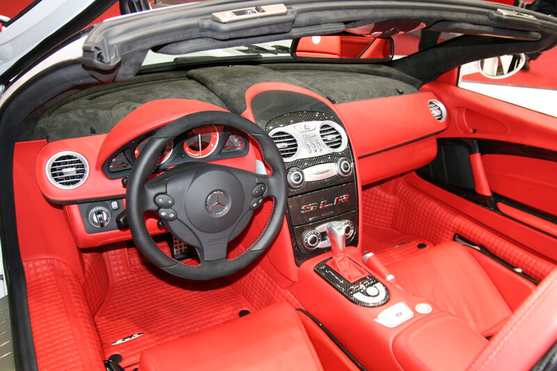red interior of a mercedes slr