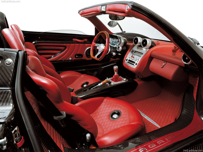 Red interior of a Pagani sports car