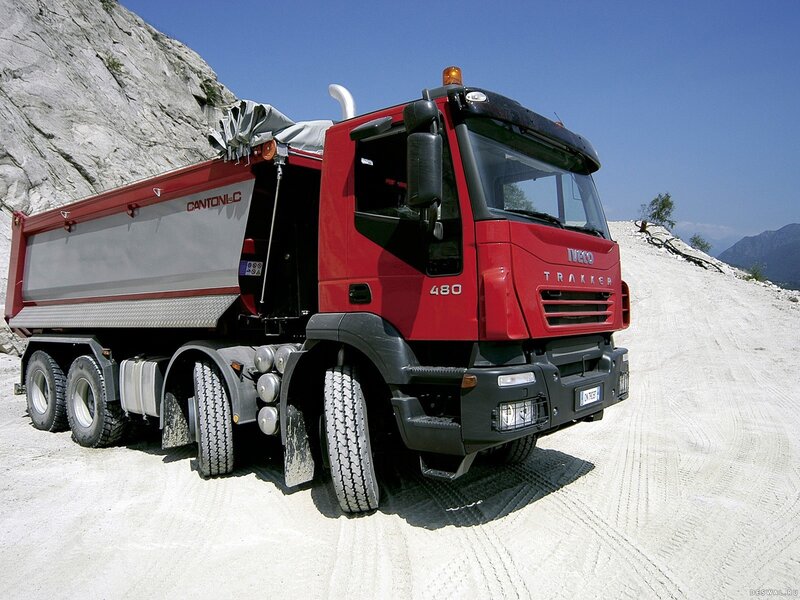 Red Iveco truck in quarry
