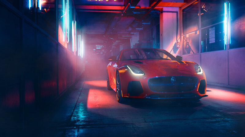 Red Jaguar F-type Car — Dramatic, Night