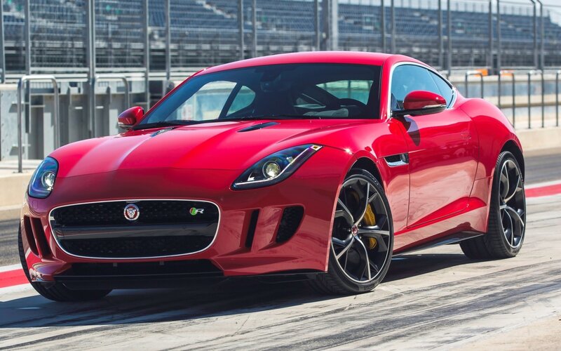 Red Jaguar F-Type R on racetrack