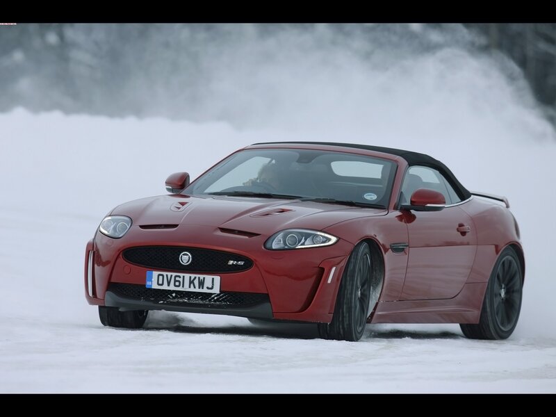 Red Jaguar R-S convertible on snow