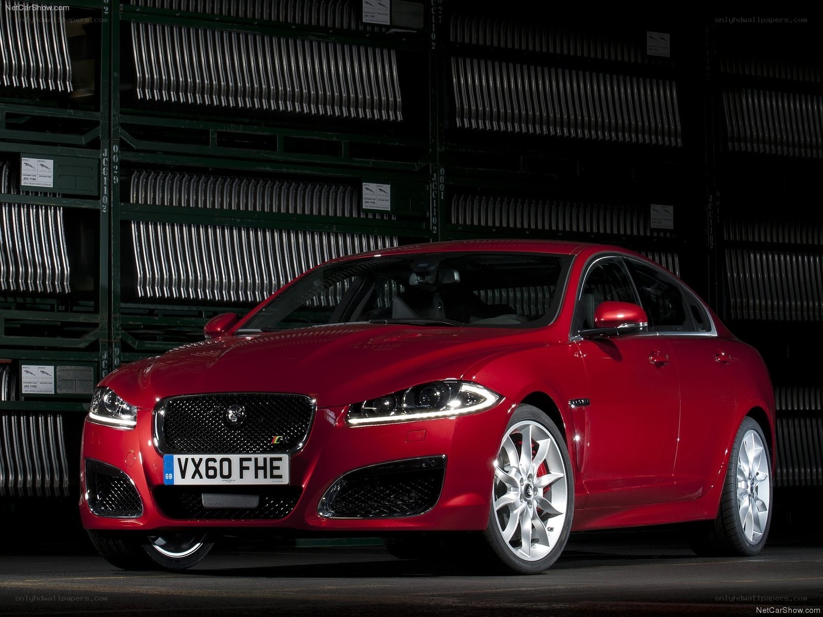 Red Jaguar XF in factory