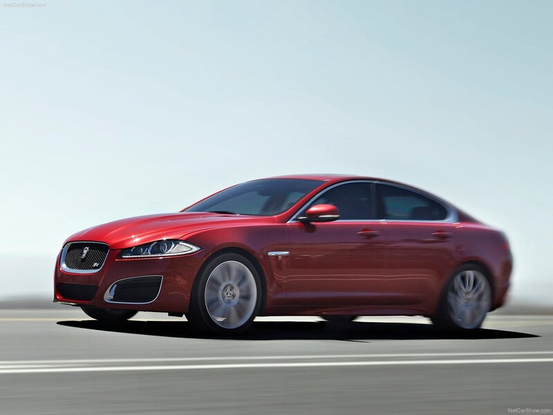 Red Jaguar XFR in motion