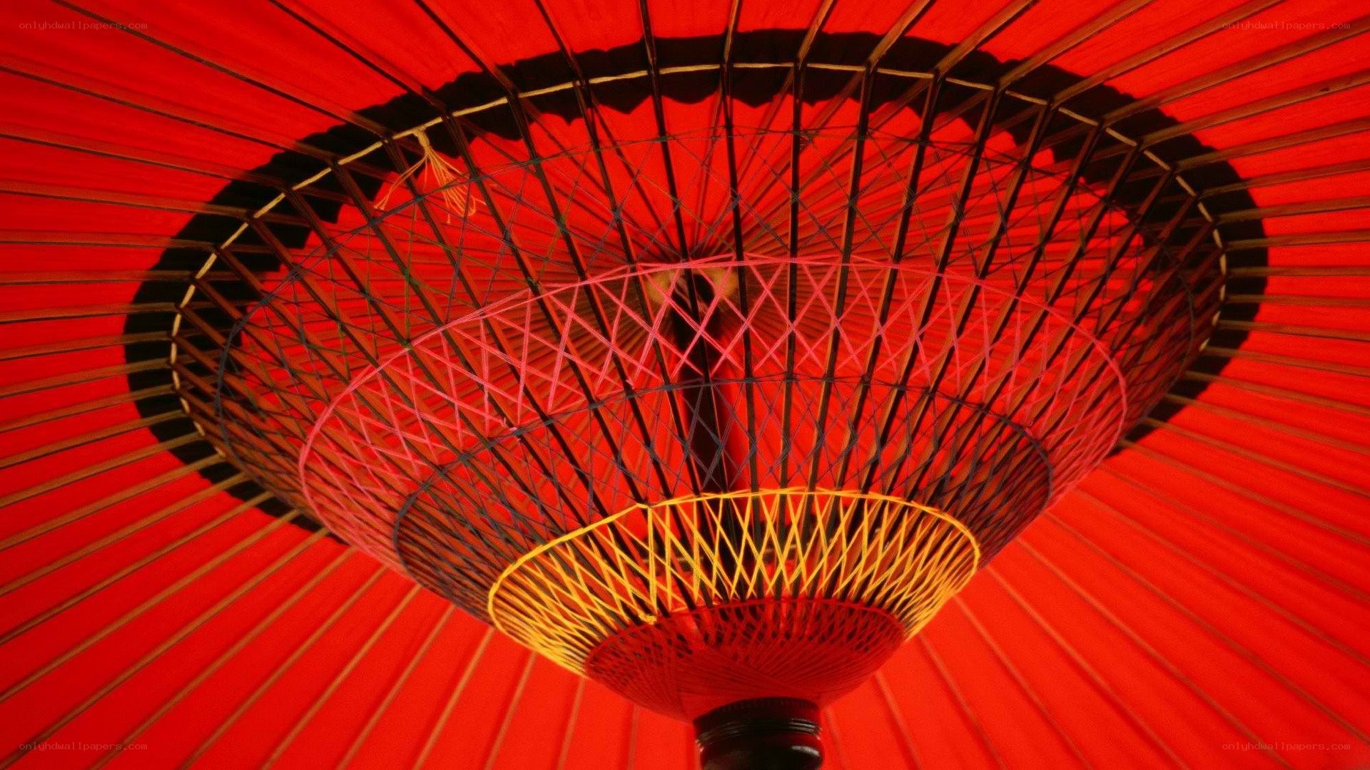 Red Japanese umbrella interior