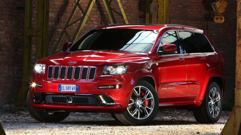 Red Jeep Grand Cherokee — Dramatic, Photograph, Brick Wall, Crane, Gravel, Black