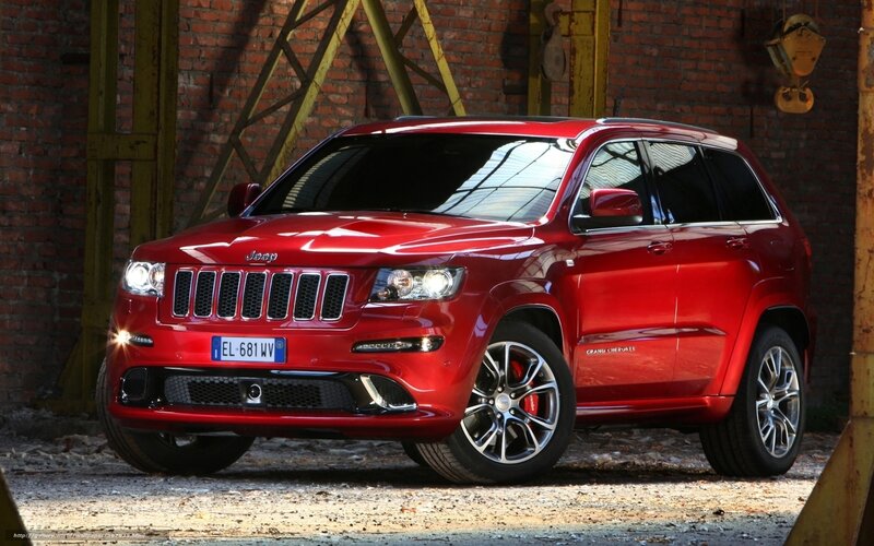 Red Jeep Grand Cherokee — Dramatic, Photograph, Brick Wall, Crane