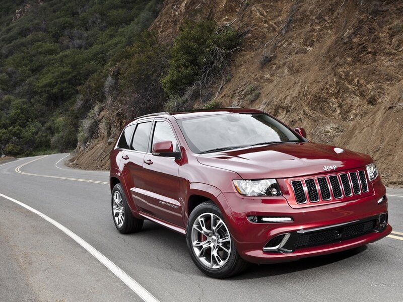 Red Jeep Grand Cherokee on mountain road