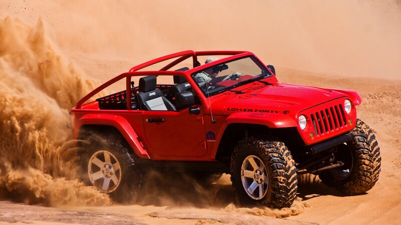 Red Jeep in Desert