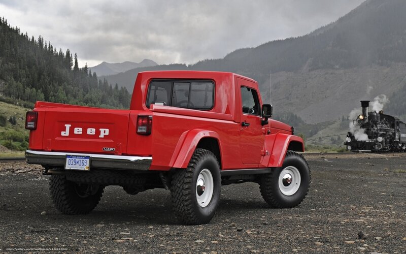 Red Jeep Pickup Truck — Dramatic