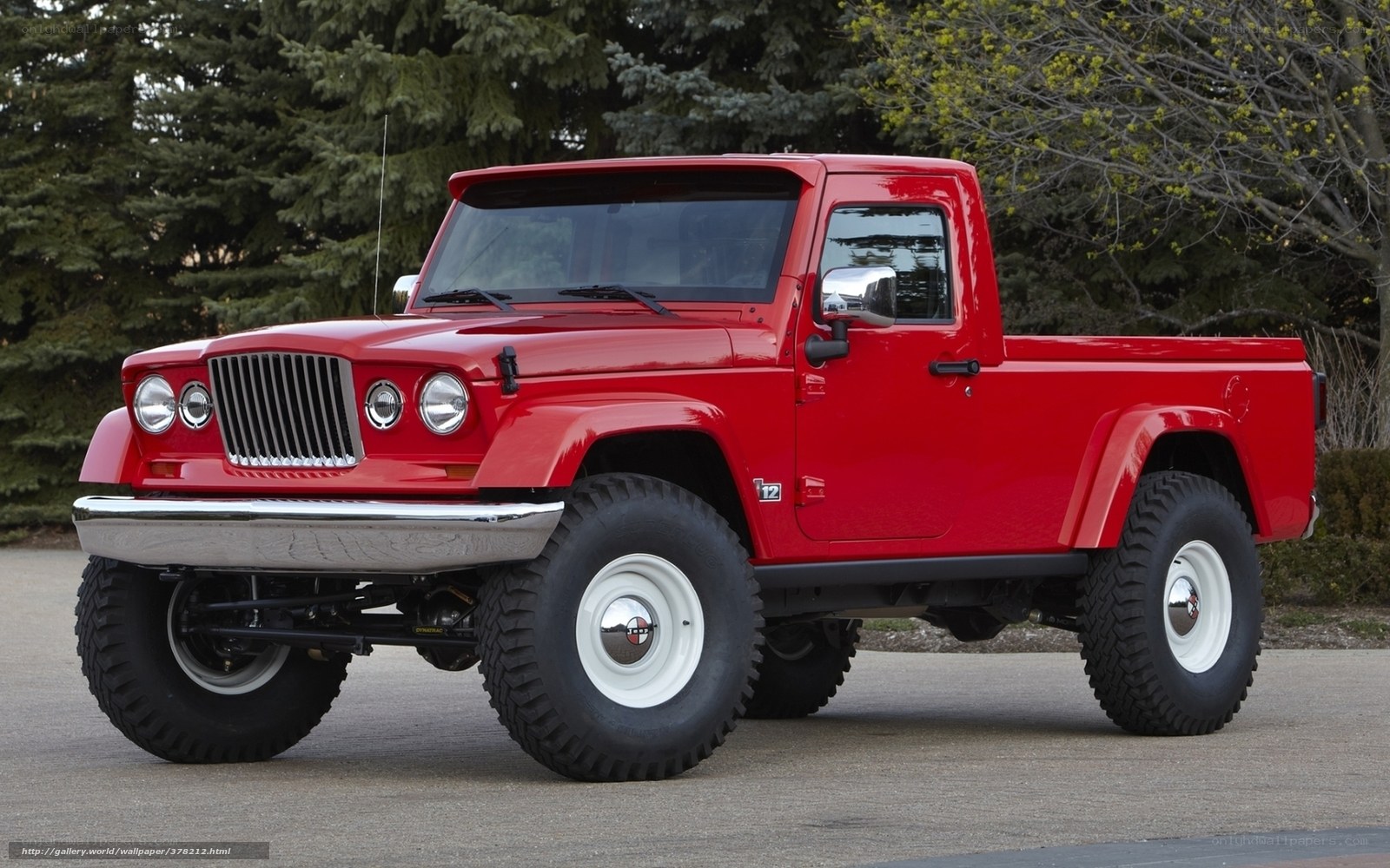 Red Jeep pickup truck
