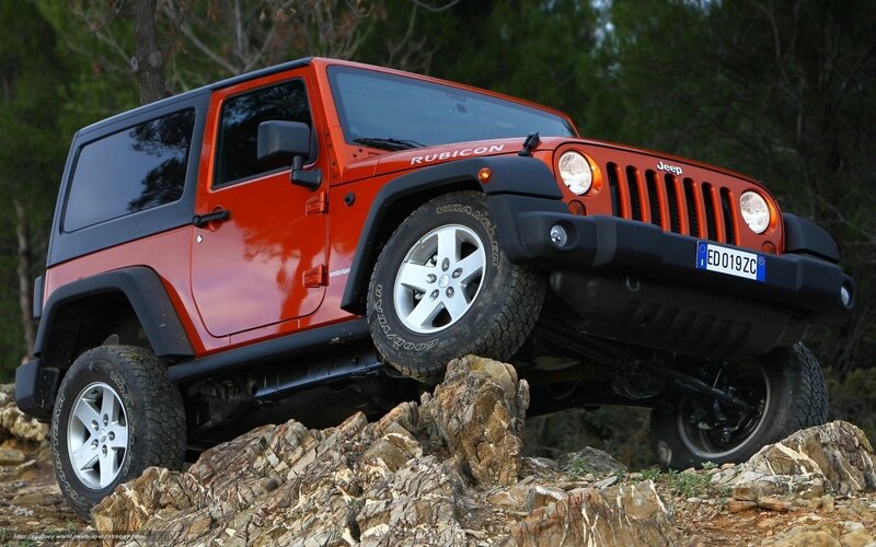 Red Jeep Wrangler — Dramatic, Photograph