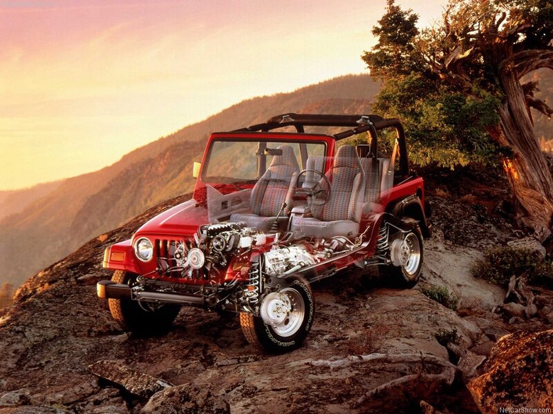 Red Jeep Wrangler — Dramatic, Sunset