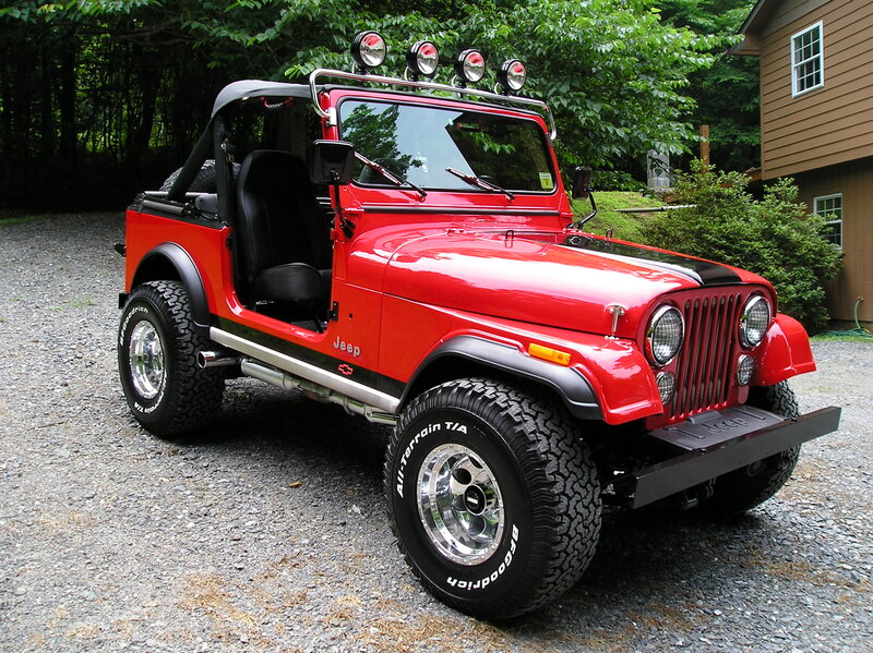 Red Jeep Wrangler — Outdoor, Afternoon, Photograph, Trees