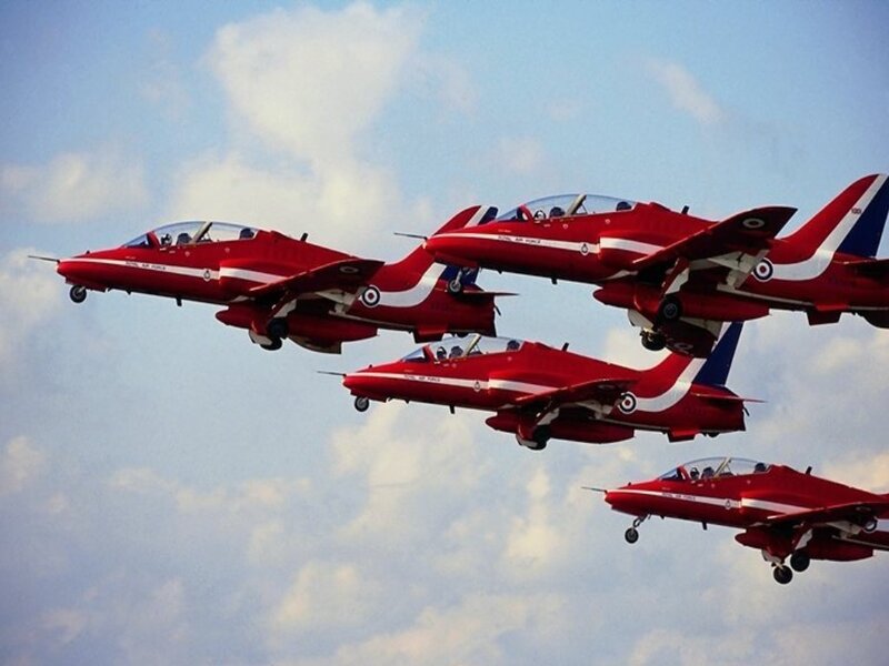 Red Jet Aircraft — Dynamic, Afternoon, Photograph, Sky