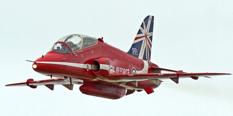 Red Jet Aircraft — Dynamic, Photograph, Sky