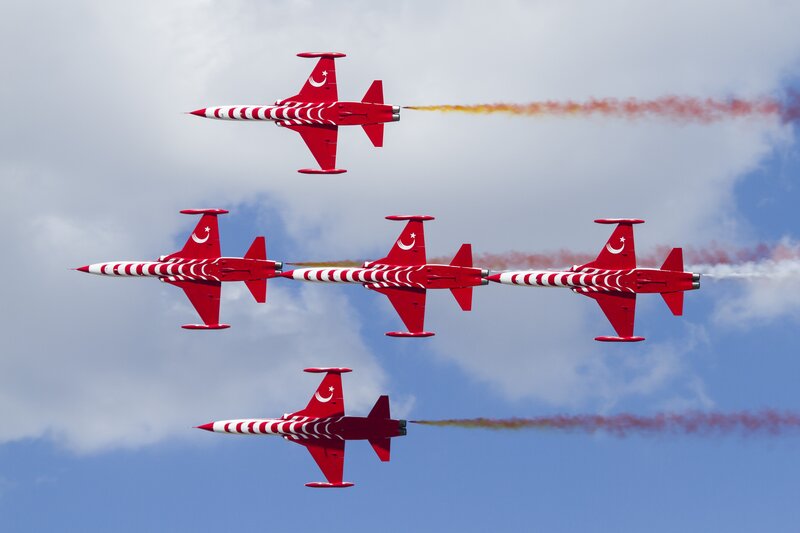 Red Jet Aircraft Formation — Dynamic, Afternoon