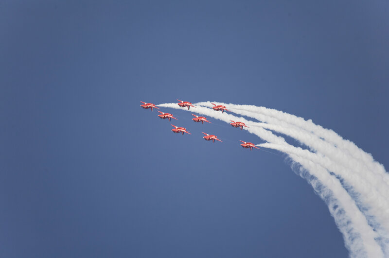 Red Jet Aircraft Formation