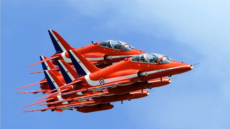 Red Jet Aircraft in Formation — Dynamic
