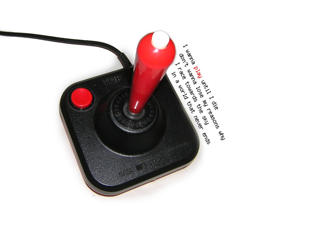 red joystick with text