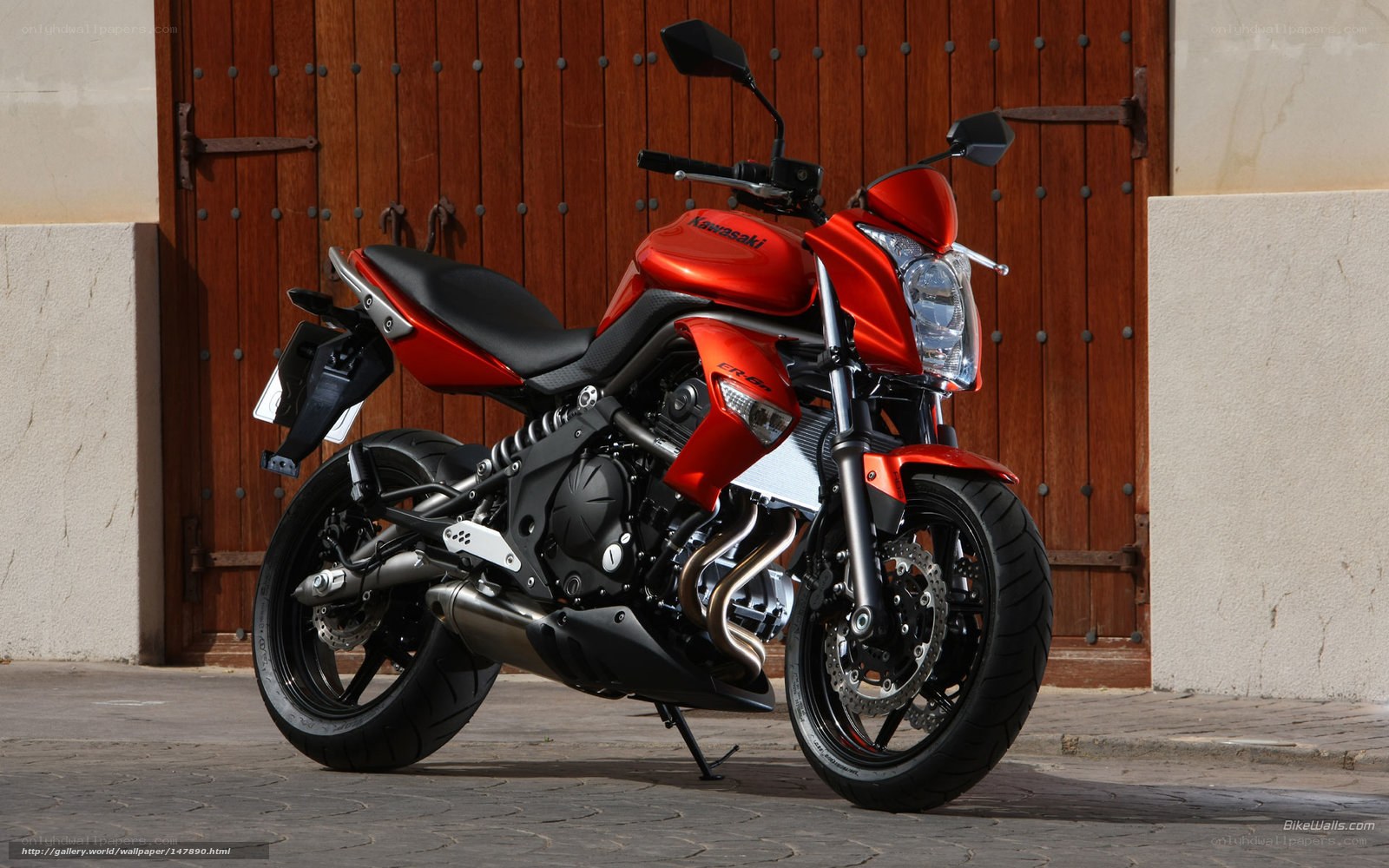 Red Kawasaki motorcycle parked