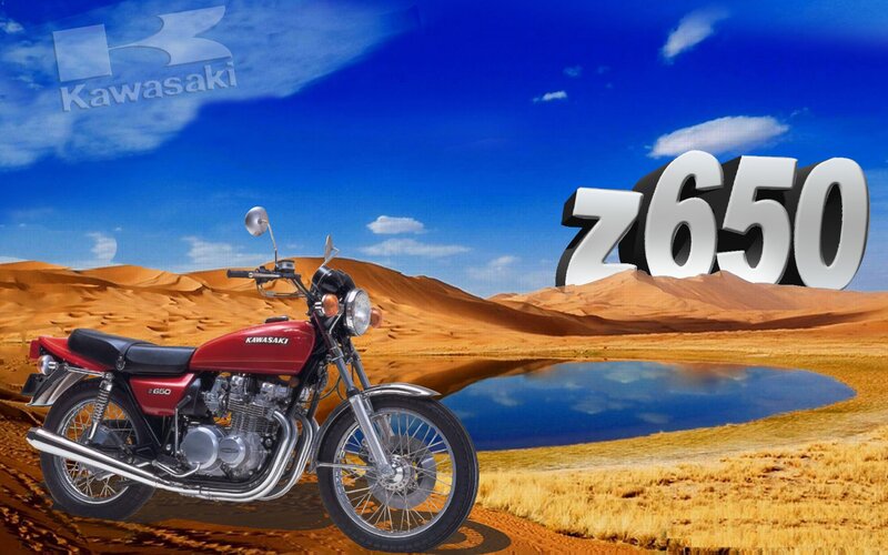 Red Kawasaki Z650 Motorcycle — Blue