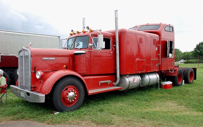 Red Kenworth semi-truck on display