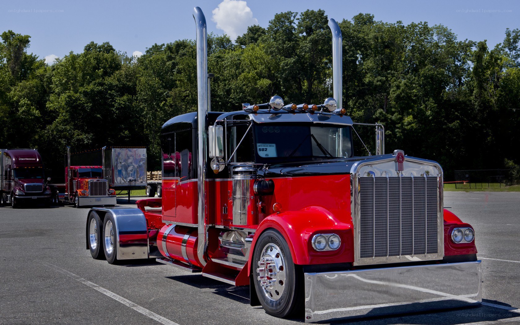 Red Kenworth truck on display