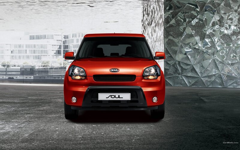 Red Kia Soul front view