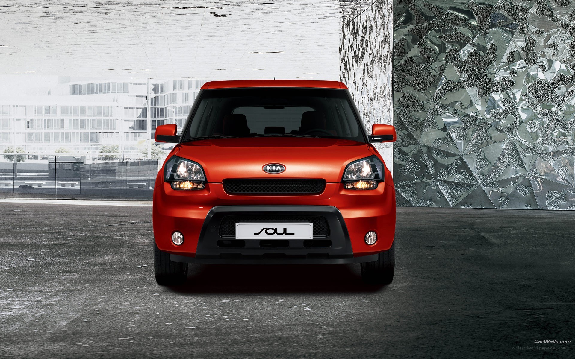 Red Kia Soul front view