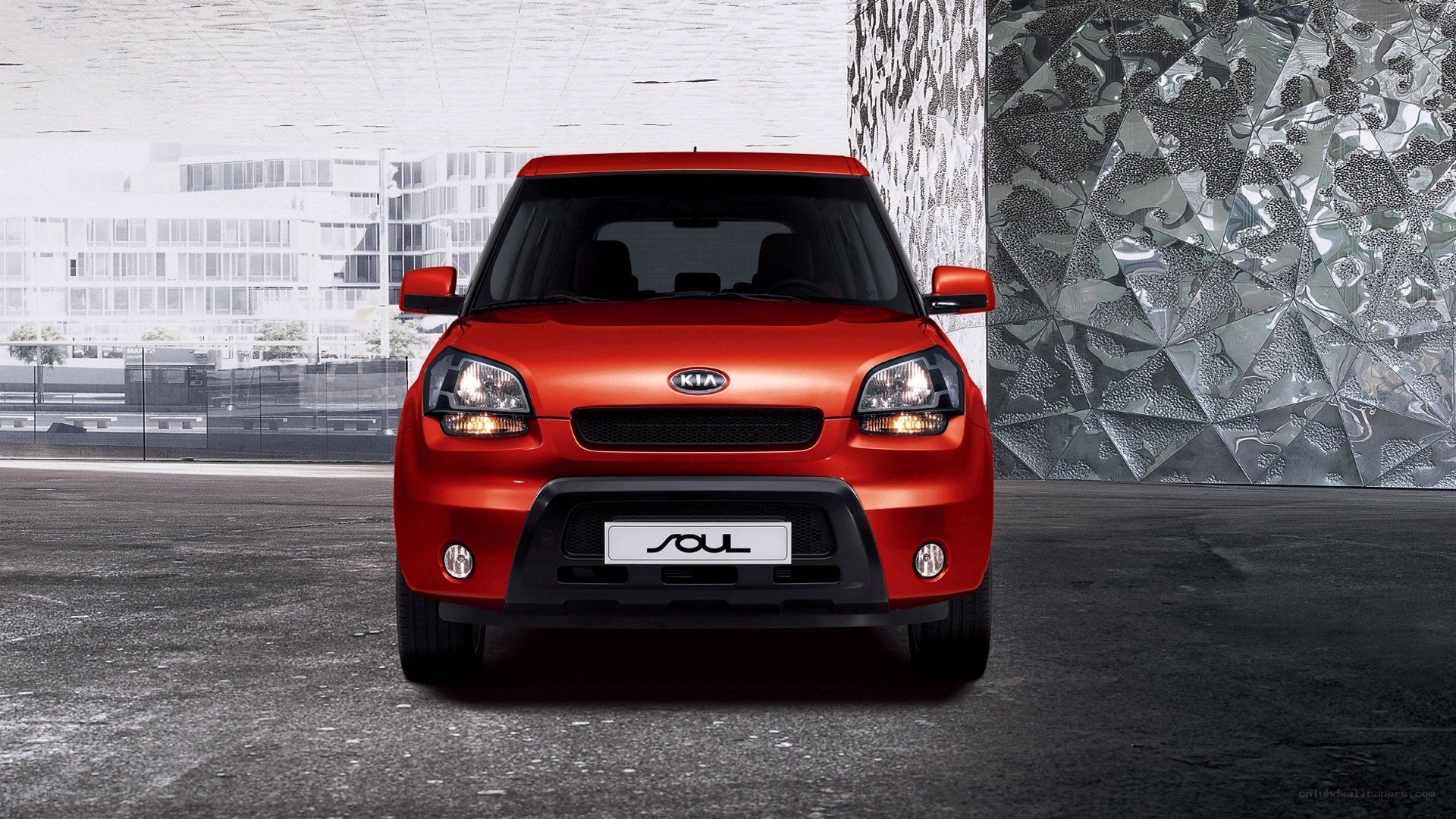 Red Kia Soul front view