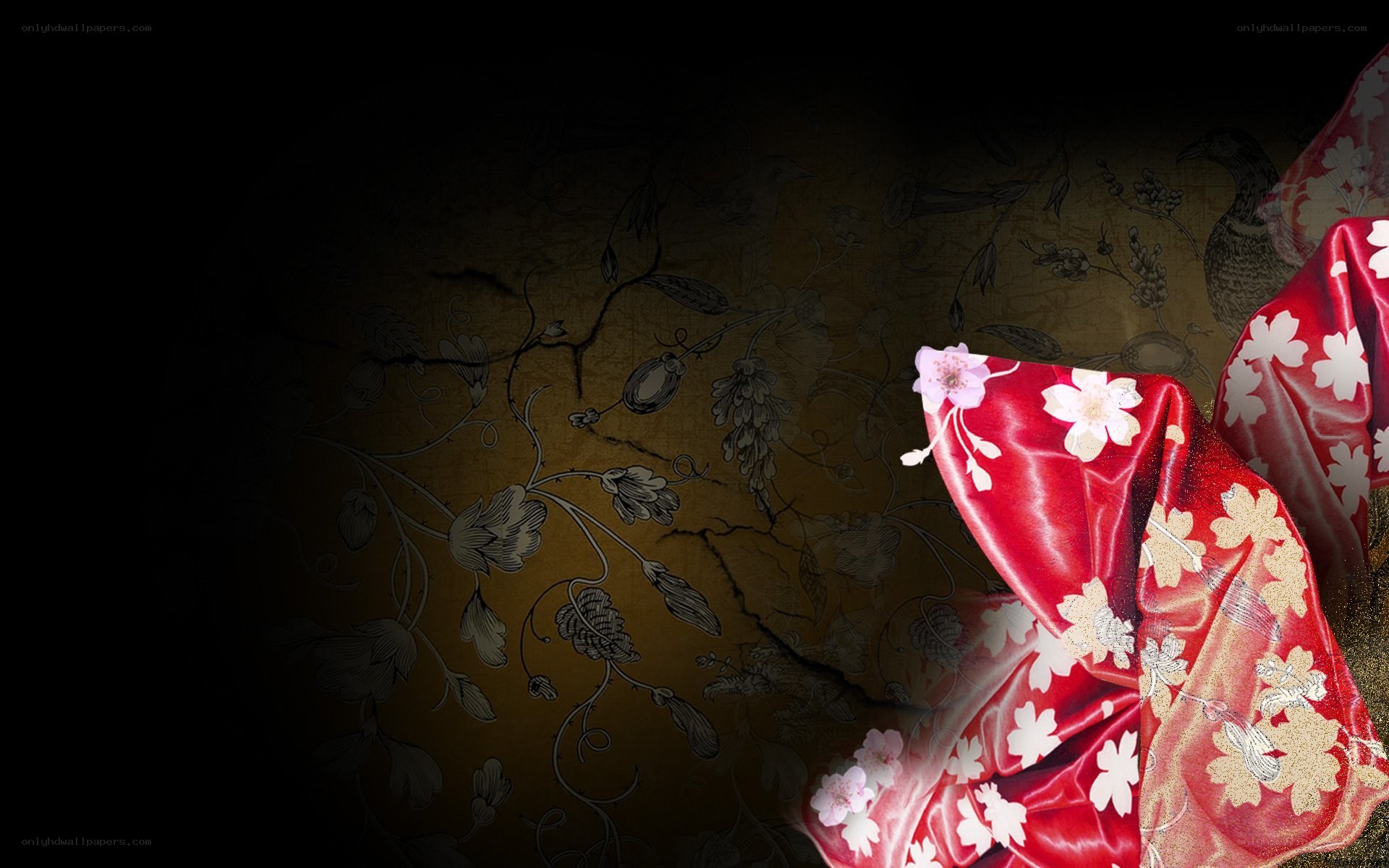 red kimono with floral pattern