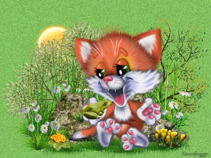 Red Kitten with Frog
