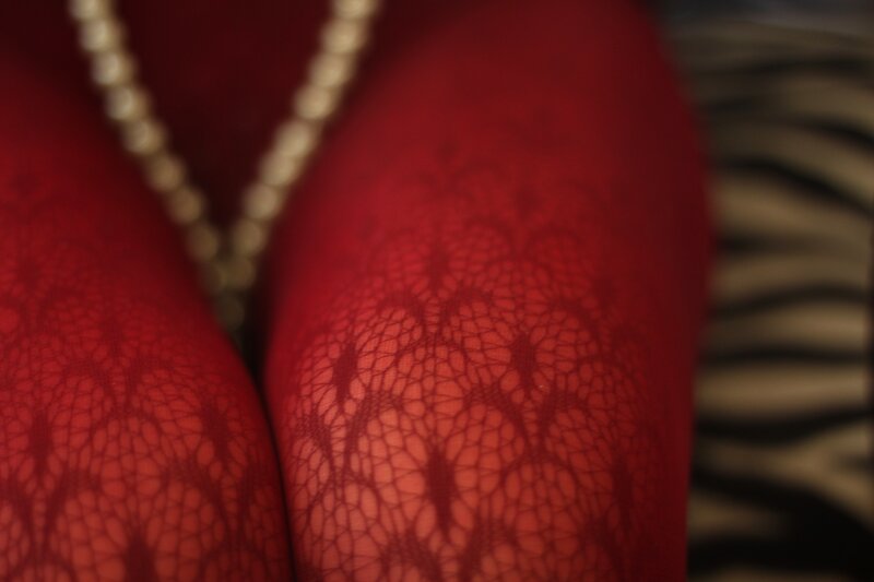 red lace tights close-up