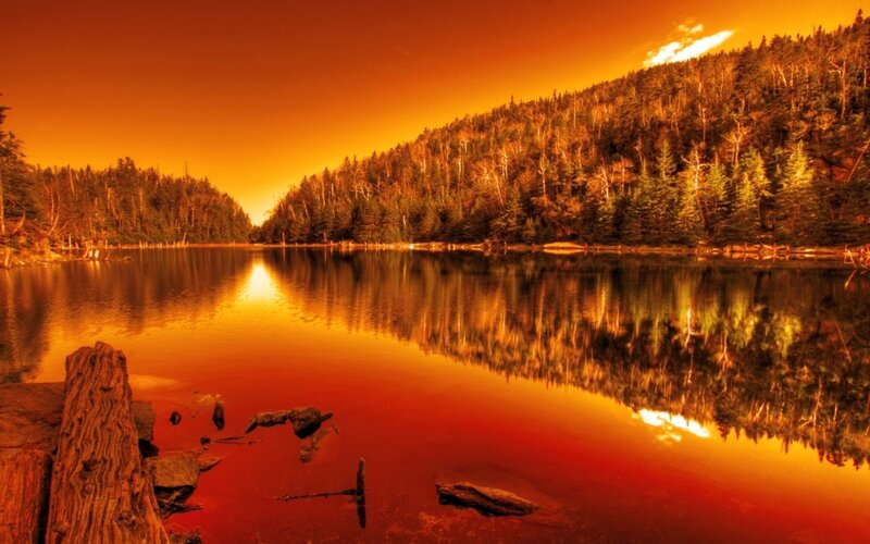 Red lake at sunset