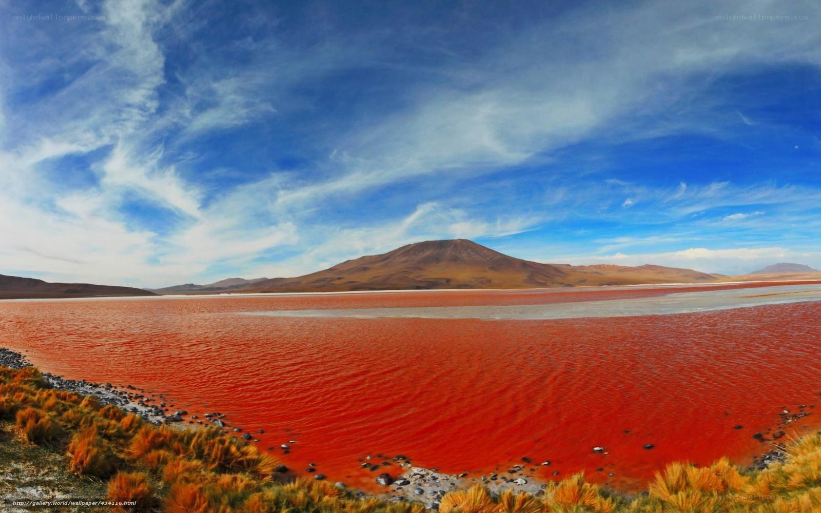 Red lake in desert landscape