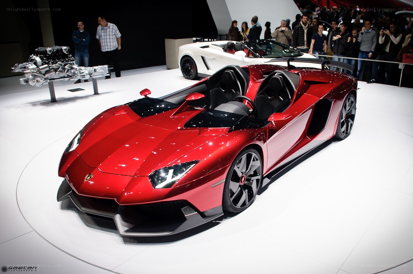 Red Lamborghini at auto show