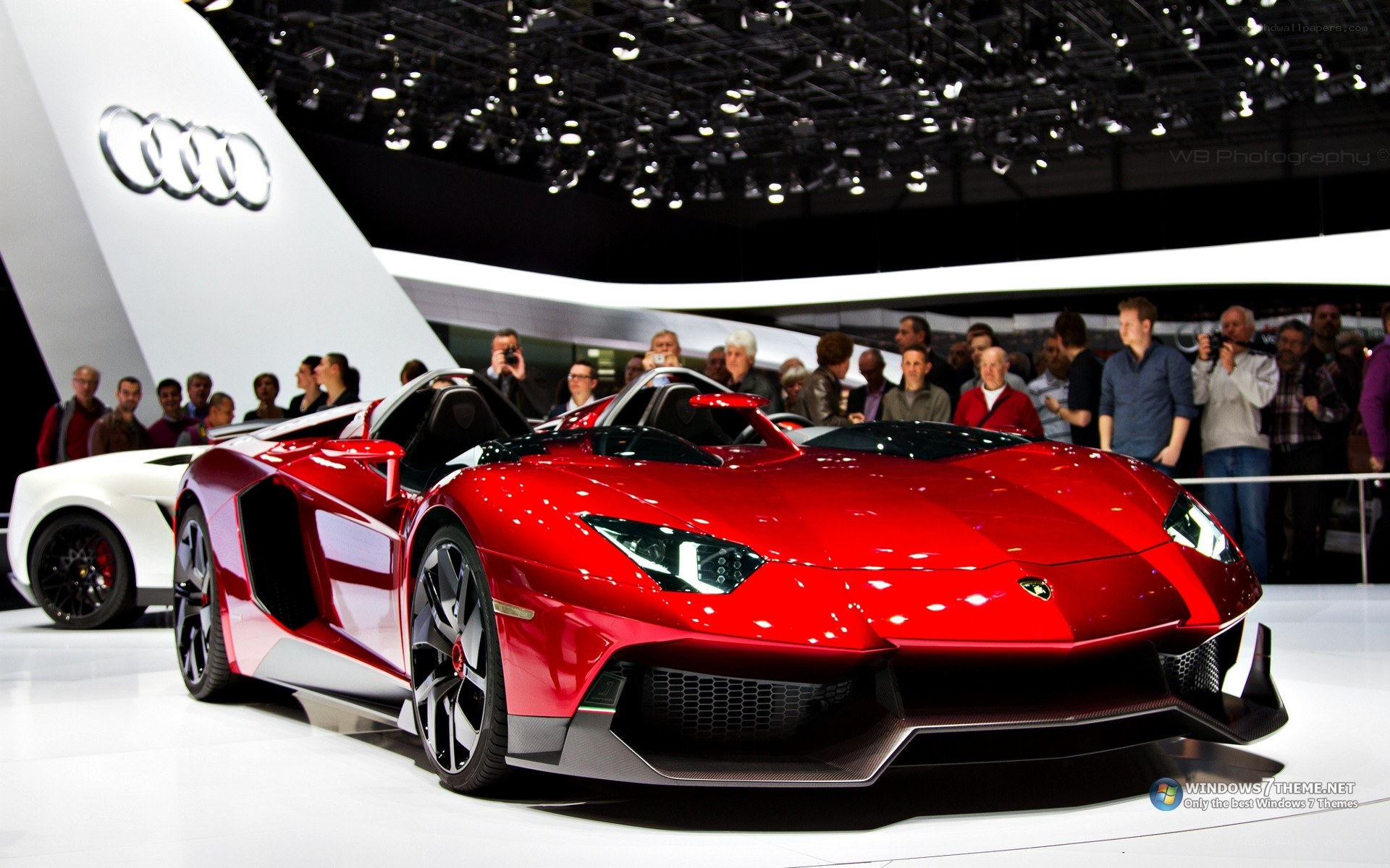 Red Lamborghini at auto show