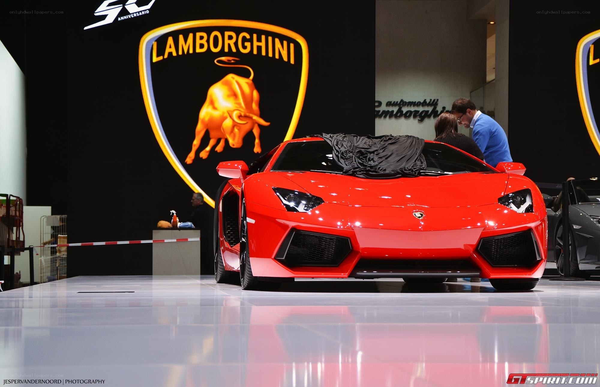 Red Lamborghini at auto show
