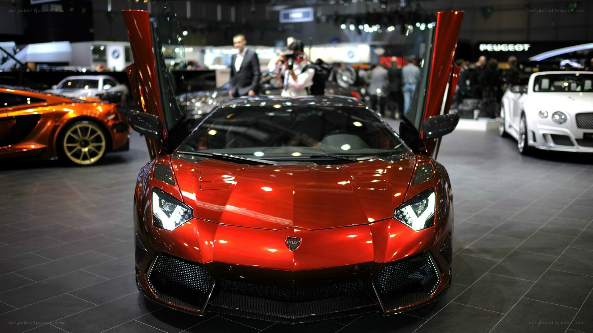Red Lamborghini at auto show